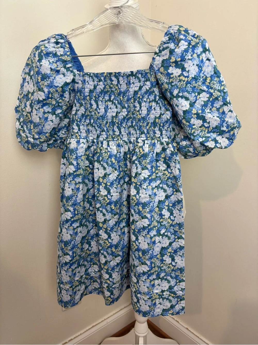Janie and Jack Natalie Floral Smocked Bubble Sleeve Dress Lapis Floral Size 10